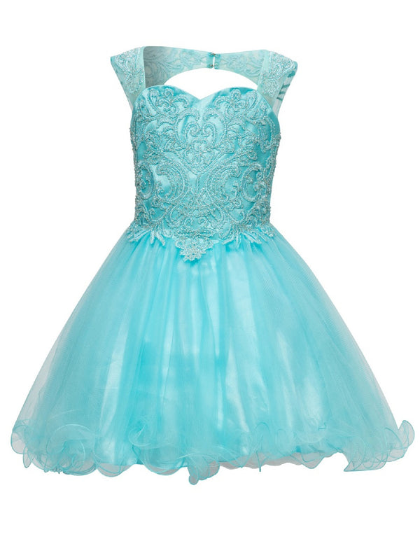 Big Girls Aqua Sweetheart Neckline Lace Party Tulle Junior Bridesmaid Dress 8-16 - SophiasStyle.com